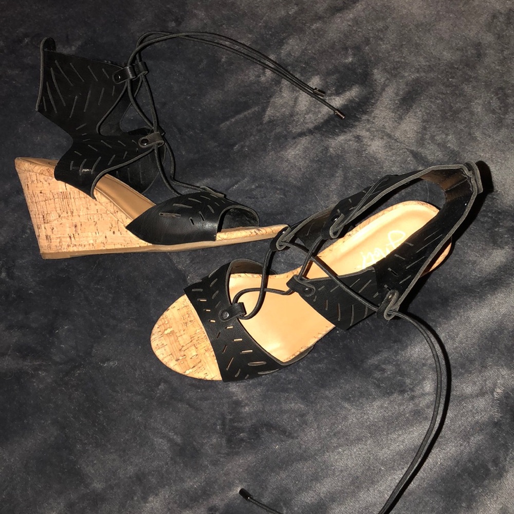 Black lace up wedges